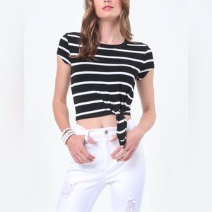 BEBE New Women's Black Front Tie Crop Tee